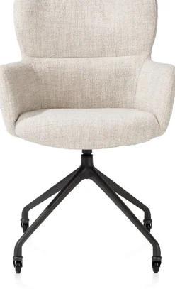 Sage, armstoel + wielen - alu frame in rough off black - stof Luton - Creme