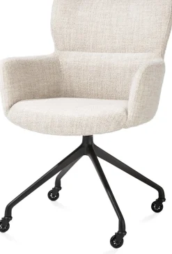 Sage, armstoel + wielen - alu frame in rough off black - stof Luton - Creme