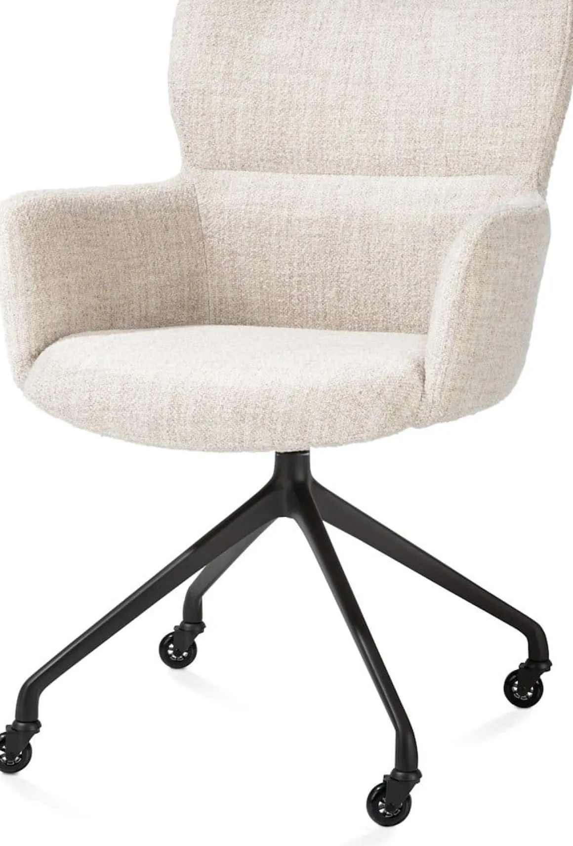 Sage, armstoel + wielen - alu frame in rough off black - stof Luton - Creme