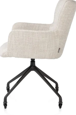 Sage, armstoel + wielen - alu frame in rough off black - stof Luton - Creme