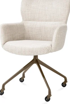 Sage, armstoel + wielen - alu frame in steelbrown - stof Luton - Creme