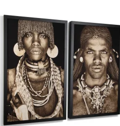 Samburu Warrior schilderij in de kleur Multi Color - COCOmaison