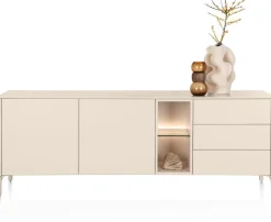 Trentino, Dressoir 210 cm. - 2-deuren + 3-laden + 2-niches - Creme