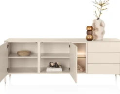 Trentino, Dressoir 210 cm. - 2-deuren + 3-laden + 2-niches - Creme