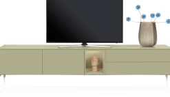 Trentino, Lowboard 270 cm. - 2-deuren + 2-laden + 1-niche - mdf gelakt - Olijf