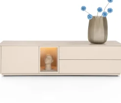 Trentino, Lowboard 180 cm. - 1-deur + 2-laden + 1-niche - mdf gelakt - Creme