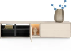 Trentino, Lowboard 210 cm. - 2-deuren + 2-laden + 1-niche - mdf gelakt - Creme