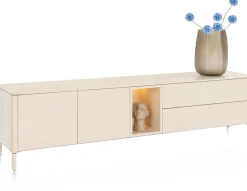 Trentino, Lowboard 210 cm. - 2-deuren + 2-laden + 1-niche - mdf gelakt - Creme