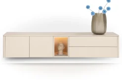 Trentino, Lowboard 210 cm. - 2-deuren + 2-laden + 1-niche - mdf gelakt - Creme