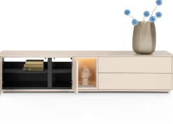 Trentino, Lowboard 210 cm. - 2-deuren + 2-laden + 1-niche - mdf gelakt - Creme