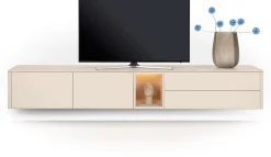 Trentino, Lowboard 270 cm. - 2-deuren + 2-laden + 1-niche - mdf gelakt - Creme