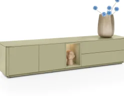 Trentino, Lowboard 210 cm. - 2-deuren + 2-laden + 1-niche - mdf gelakt - Olijf