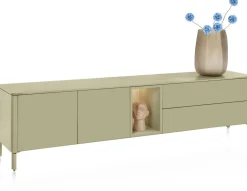 Trentino, Lowboard 210 cm. - 2-deuren + 2-laden + 1-niche - mdf gelakt - Olijf
