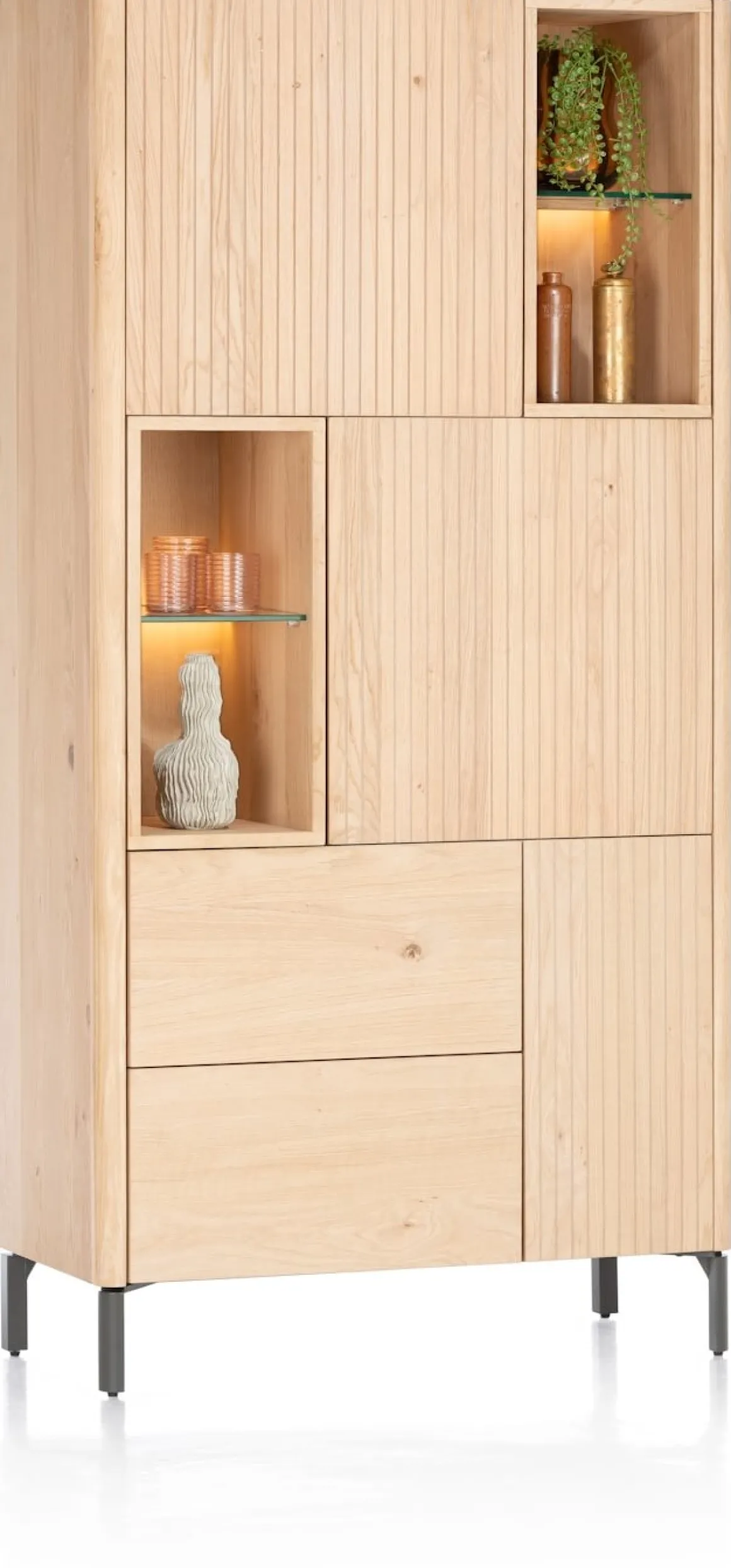 Trenton, bergkast 95 cm - 3-deuren + 2-laden + 4-niches - natural