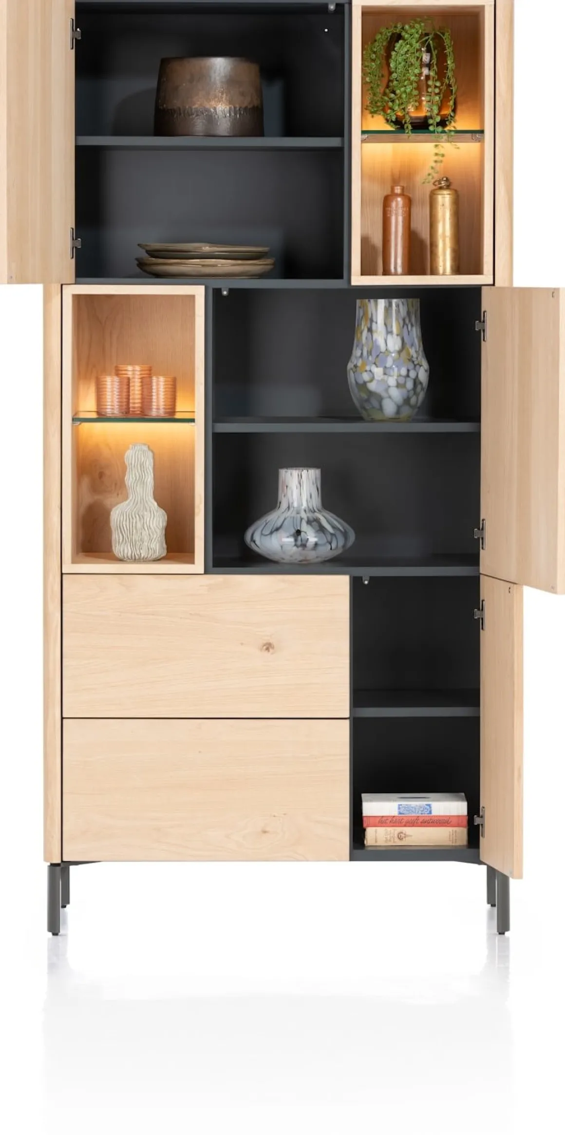 Trenton, bergkast 95 cm - 3-deuren + 2-laden + 4-niches - natural