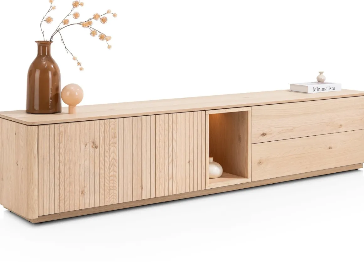 Trenton, lowboard 210 cm - 2-deuren + 2-laden + 1-niche - natural