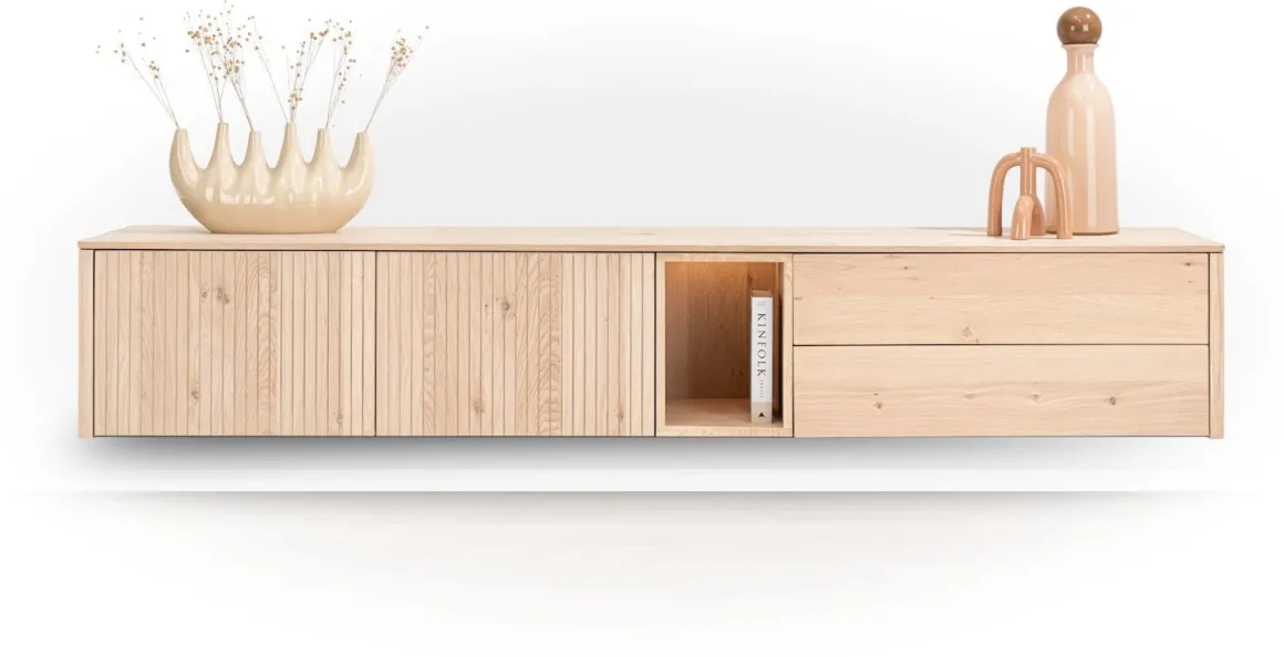 Trenton, lowboard 240 cm - 2-deuren + 2-laden + 1-niche - natural