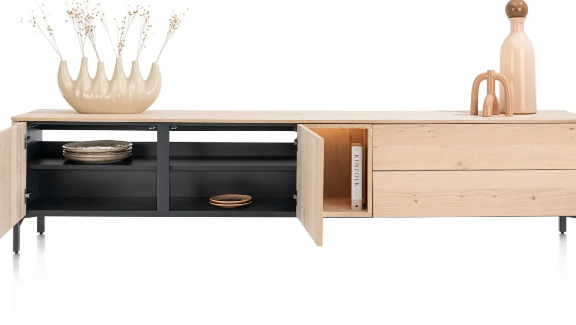 Trenton, lowboard 240 cm - 2-deuren + 2-laden + 1-niche - natural